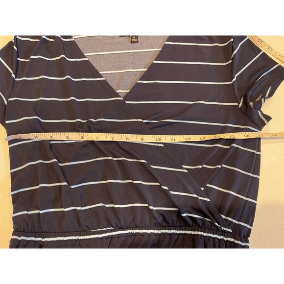 Banana Republic Women Stripe Faux Wrap Midi Dress V Neck Cap Sleeve Blue White M - Picture 6 of 8